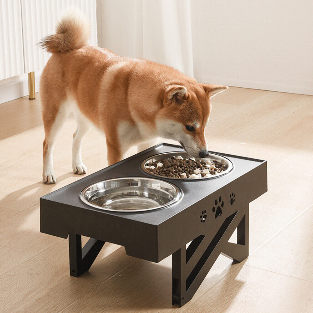 Elevated Double Bowl Dog Pet Feeder with Adjustable Height