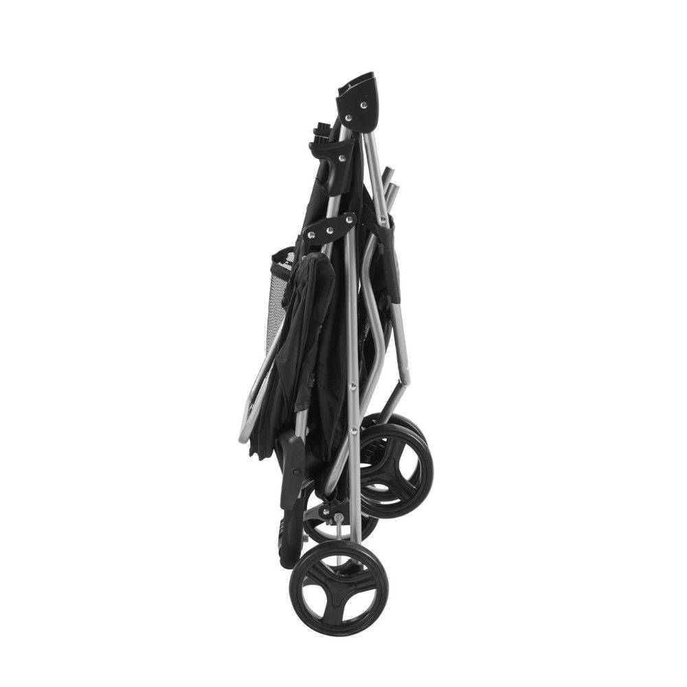 3 Wheel Black Dog Stroller with Front Pedal Storage Basket and Cup Holder