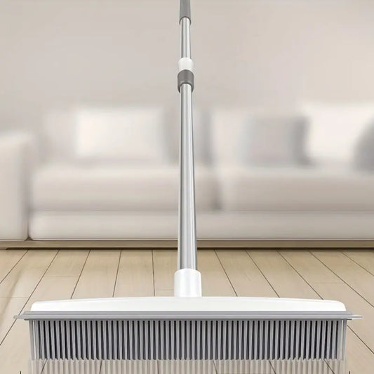 Rubber Broom Carpet Rake with Squeegee Long Handle for Pet Hair Fur Remover Broom